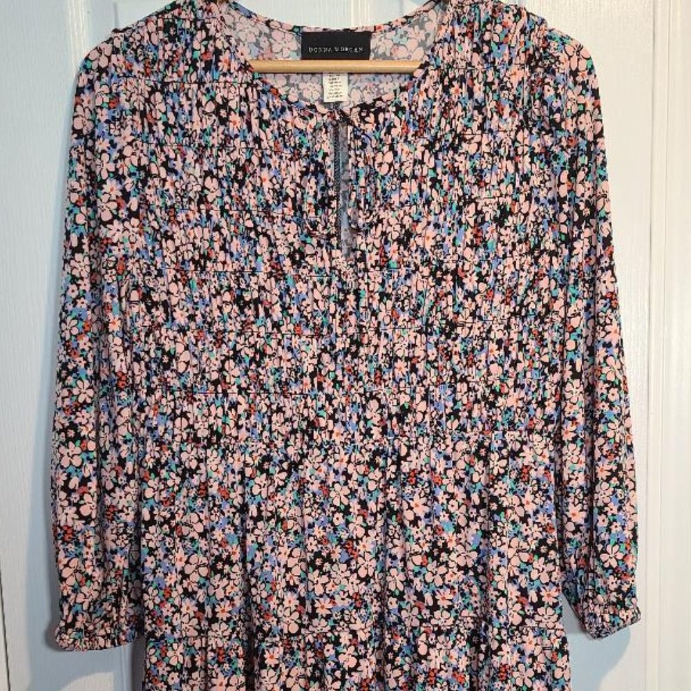 Donna Morgan Women's Long Sleeve Smocked Bodice Dress